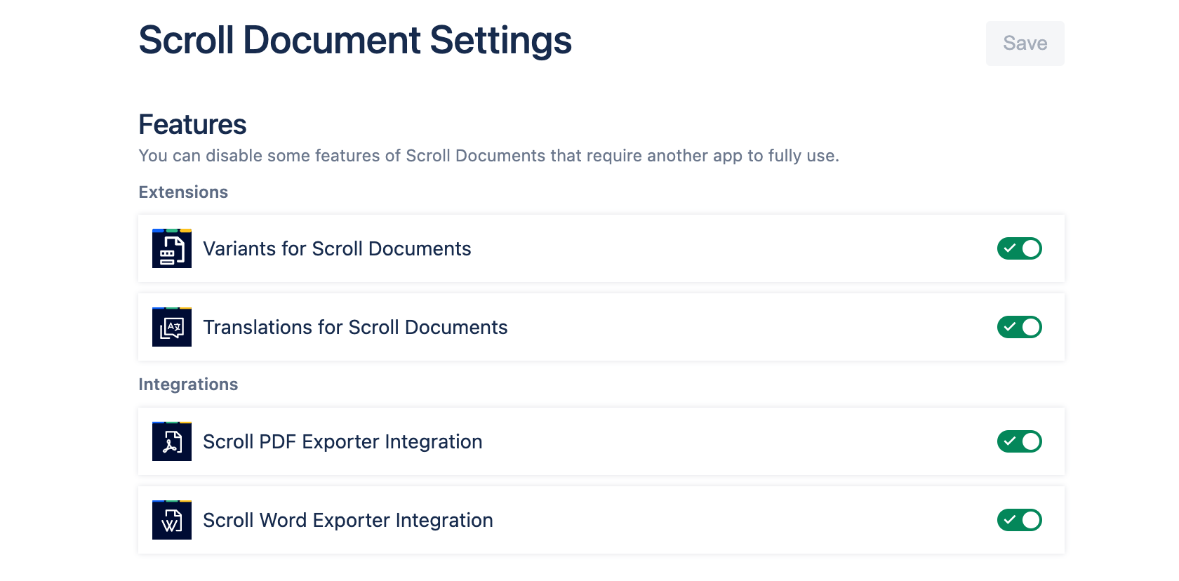Scroll Documents settings with both extension apps enabled