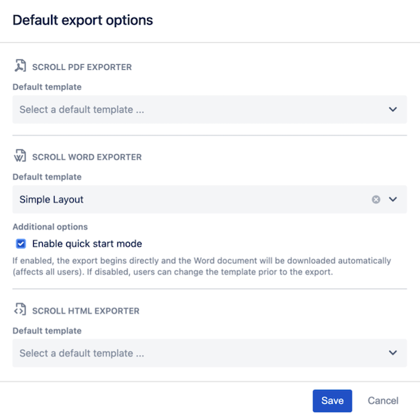 Default export options